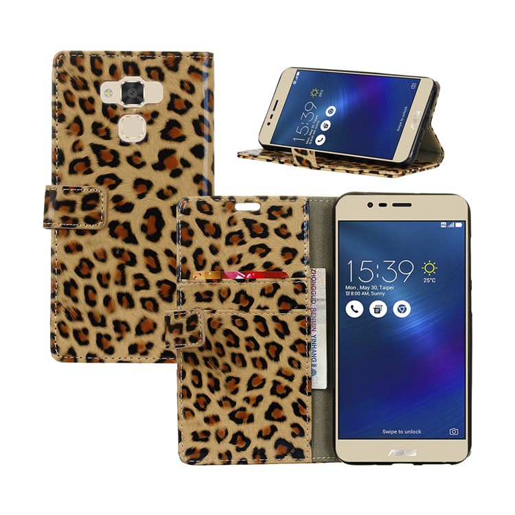Leopard Pattern Cell Phone Case Leather Stand Wallet for Asus Zenfone 3 Max ZC553KL-1