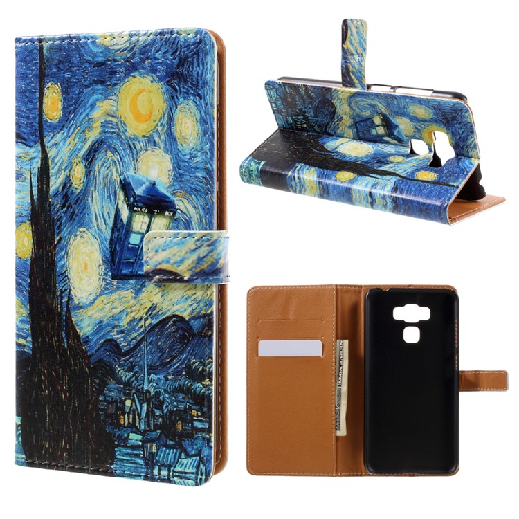 Pattern Printing Leather Wallet Case for Asus Zenfone 3 Max ZC553KL - Starry Night-1