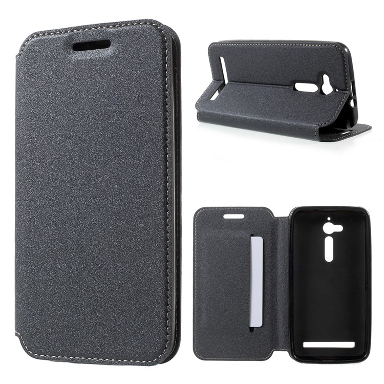Sand-like Texture Leather Stand Case for Asus Zenfone Go ZB500KL ZB500KG - Black-1