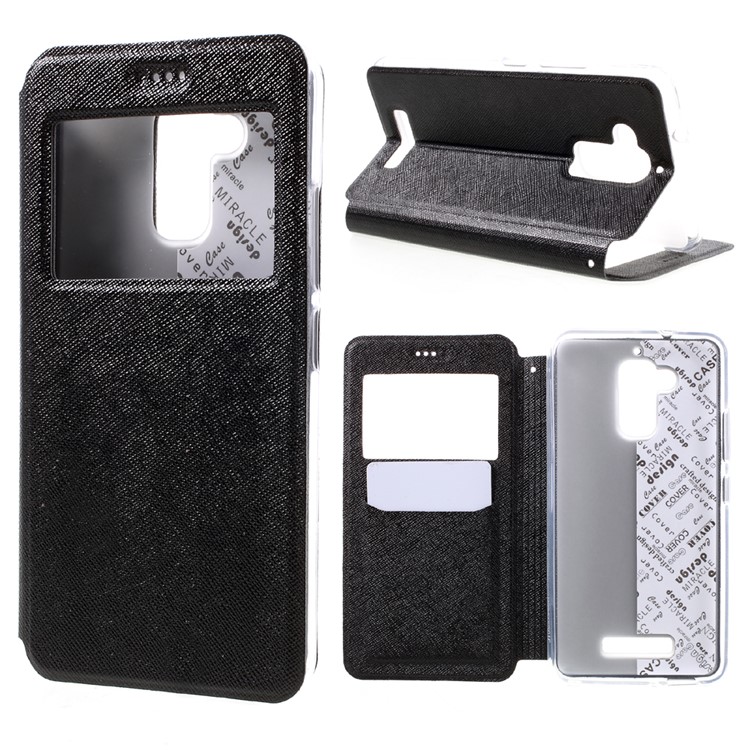 Cross Texture View Window Leather Stand Case for Asus Zenfone 3 Max ZC520TL - Black-1