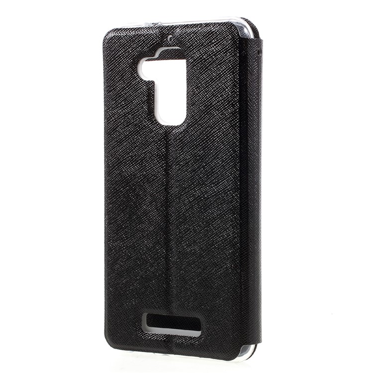 Cross Texture View Window Leather Stand Case for Asus Zenfone 3 Max ZC520TL - Black-2