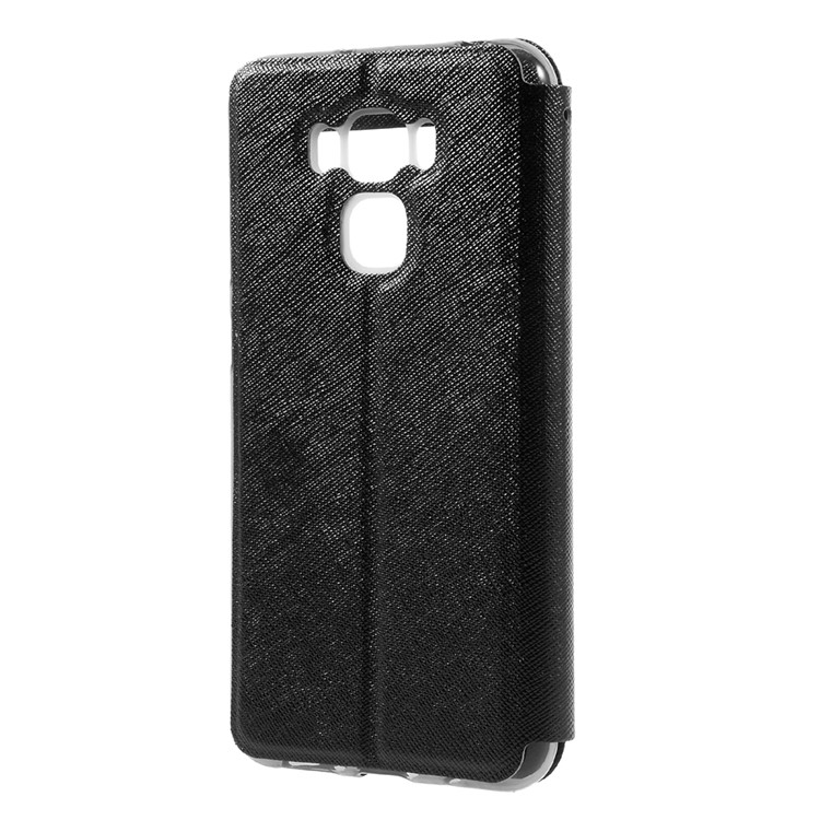 Cross Texture View Window Leather Stand Case for Asus Zenfone 3 Max ZC553KL - Black-2