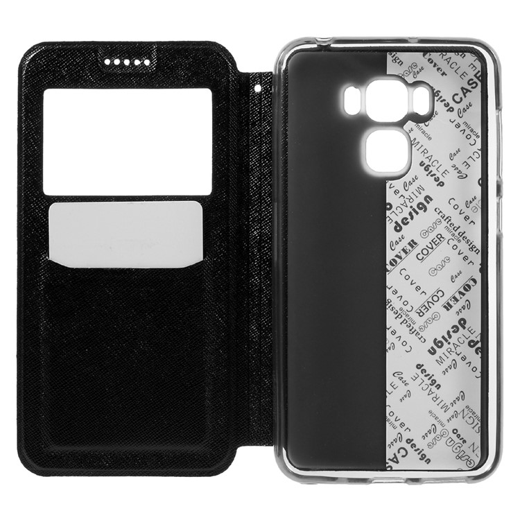 Cross Texture View Window Leather Stand Case for Asus Zenfone 3 Max ZC553KL - Black-6