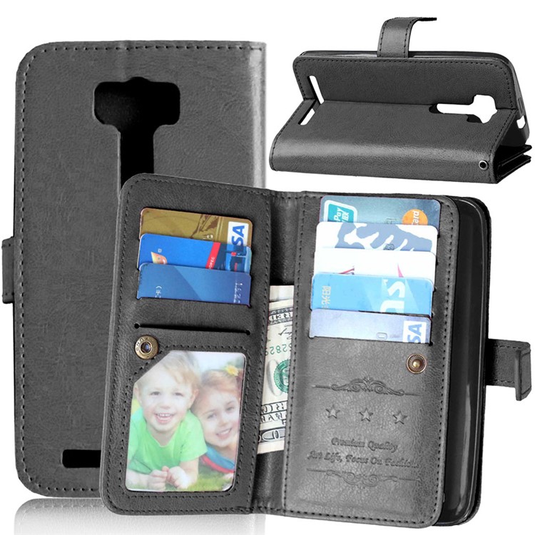 For Asus Zenfone 2 Laser ZE500KG ZE500KL 5.0-inch 9 Card Slots Wallet Crazy Horse Leather Stand Case - Black-1