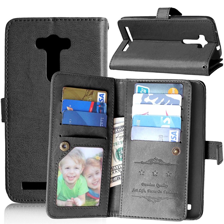 9 Card Slots Wallet Crazy Horse Leather Case for Asus Zenfone 2 Laser ZE550KL - Black-1