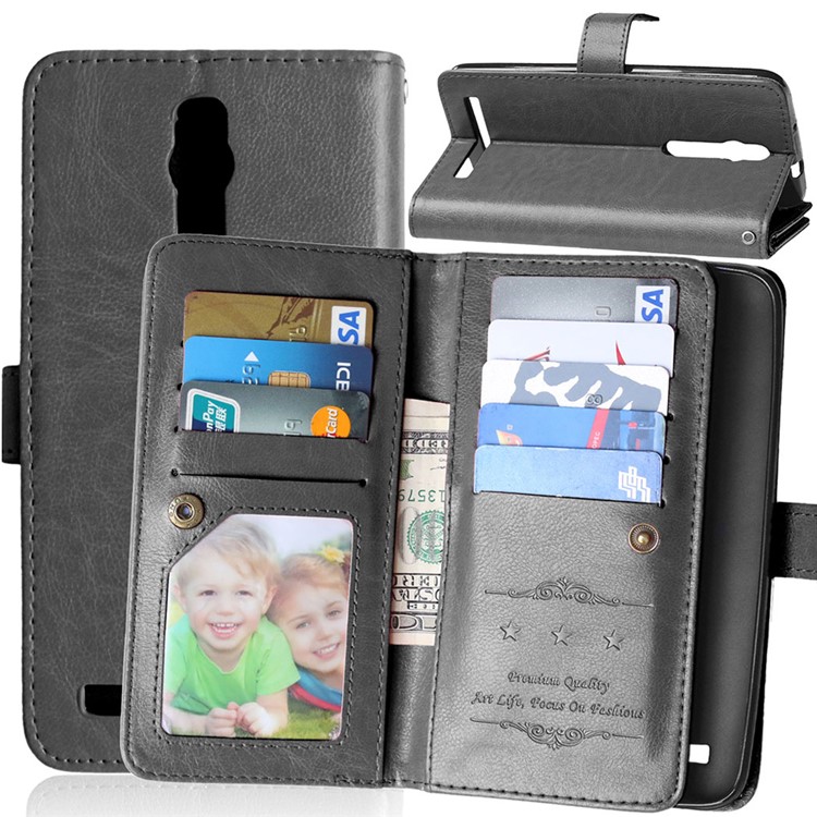 9 ID/Credit Card Slots Crazy Horse Leather Case for Asus Zenfone 2 ZE550ML ZE551ML - Black-1