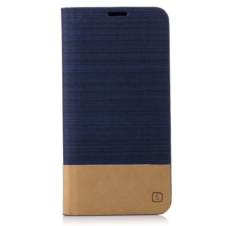 Bi-color Canvas Flip Leather Card Holder Stand Case for Asus Zenfone 3 Max ZC520TL - Dark Blue-1