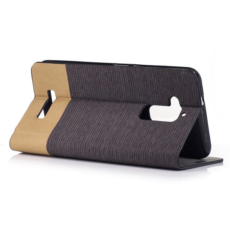 Bi-color Canvas Card Holder Leather Flip Stand Cover for Asus Zenfone 3 Max ZC520TL - Coffee-3