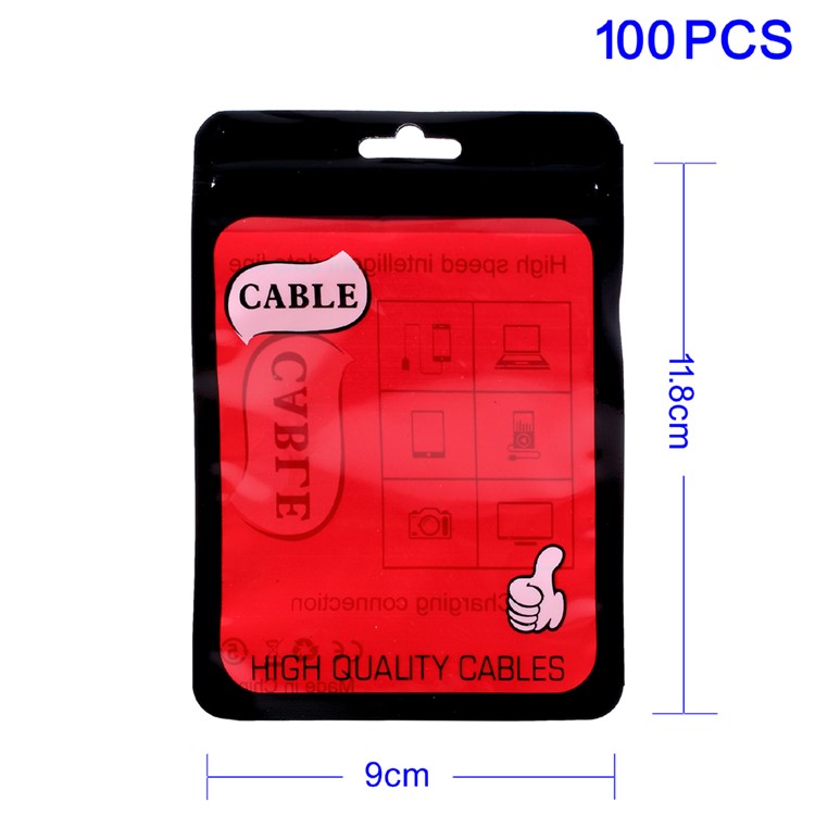 100Pcs/Lot PP Plastic Zipper Retail Package Bags for USB Cables, 11.8 x 9cm - Red-1