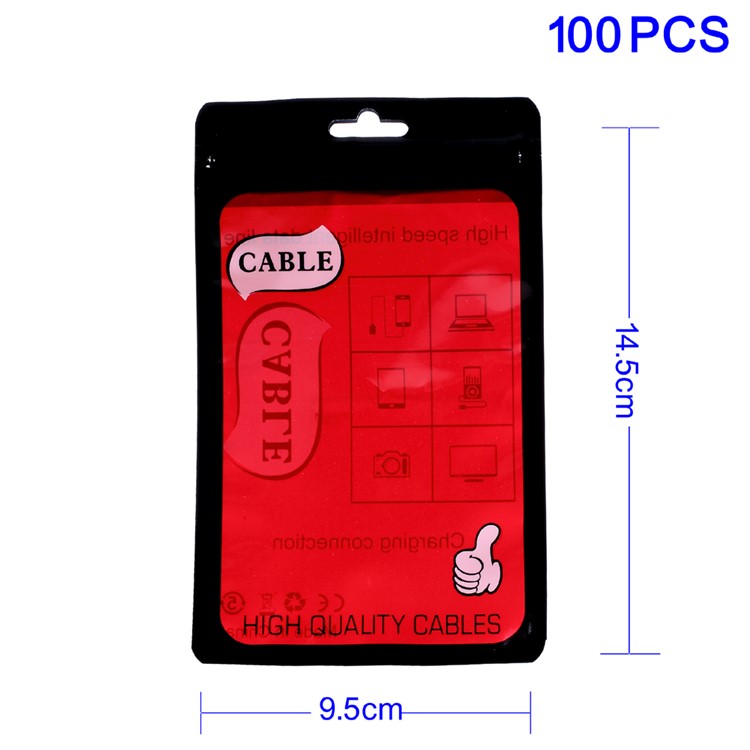 100Pcs/Lot Plastic PP Zipper Retail Packaging Bags for USB Data Cable, 14.5 x 9.5cm - Red-1