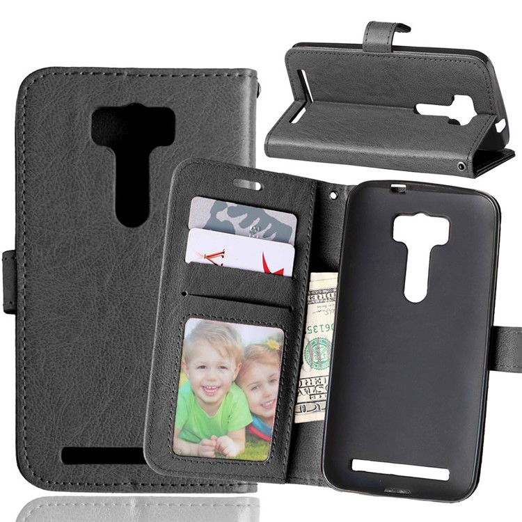 Multi-slot Leather Folio Stand Phone Case for Asus Zenfone 2 Laser ZE500KG ZE500KL 5.0-inch - Black-1