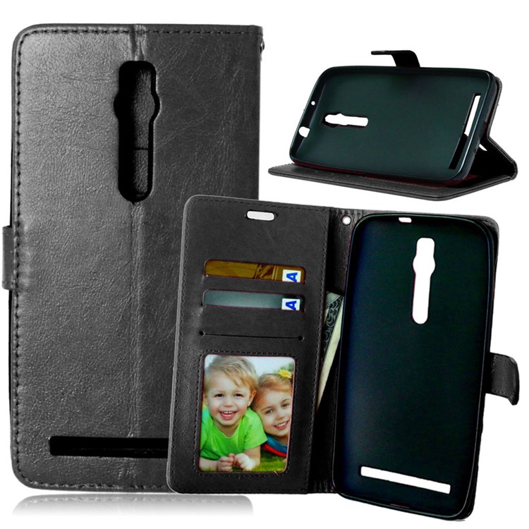 Anti-scratch Leather Wallet Phone Case for Asus Zenfone 2 ZE550ML ZE551ML - Black-1
