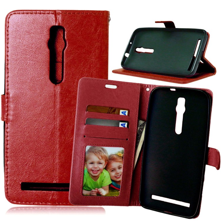 Anti-scratch Leather Wallet Phone Stand Accessory for Asus Zenfone 2 ZE550ML ZE551ML - Brown-1