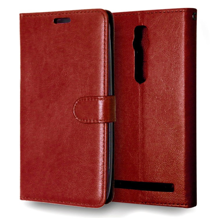 Anti-scratch Leather Wallet Phone Stand Accessory for Asus Zenfone 2 ZE550ML ZE551ML - Brown-2