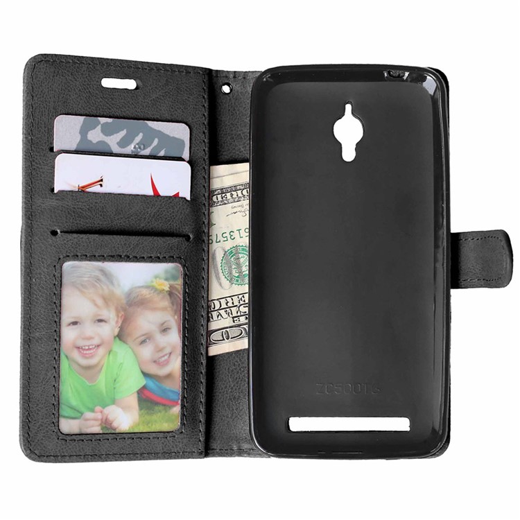 Crazy Horse Leather Wallet Case for Asus Zenfone Go ZC500TG - Black-8