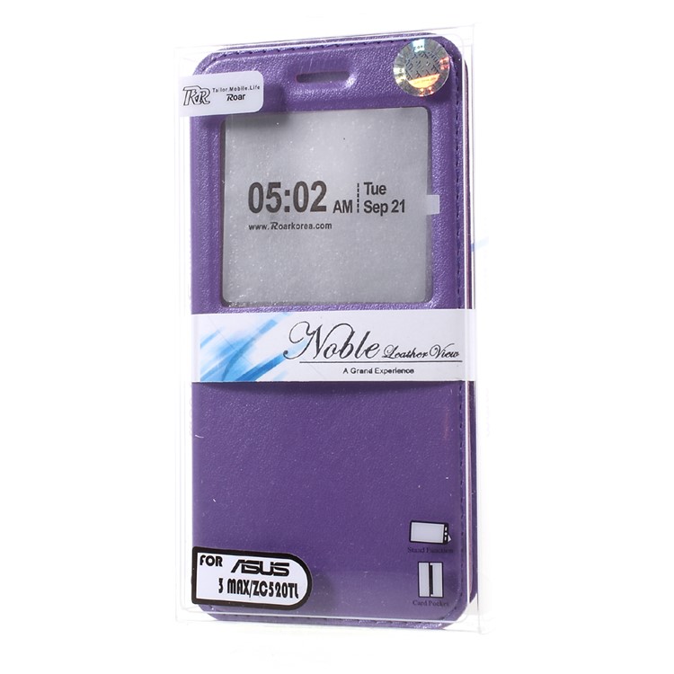 ROAR KOREA Card Slot Leather View Window Folio Case for Asus Zenfone 3 Max ZC520TL - Purple-7