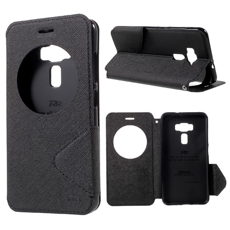ROAR KOREA Diary View Leather Stand Phone Shell for Asus Zenfone 3 ZE552KL - Black-1