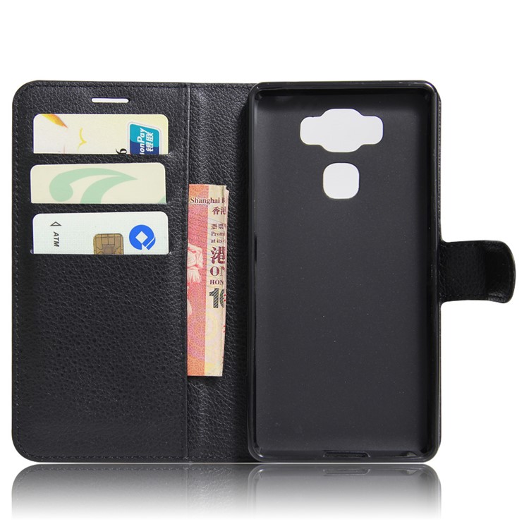 Lychee Grain Leather Case Wallet Stand for Asus Zenfone 3 Max ZC553KL - Black-3
