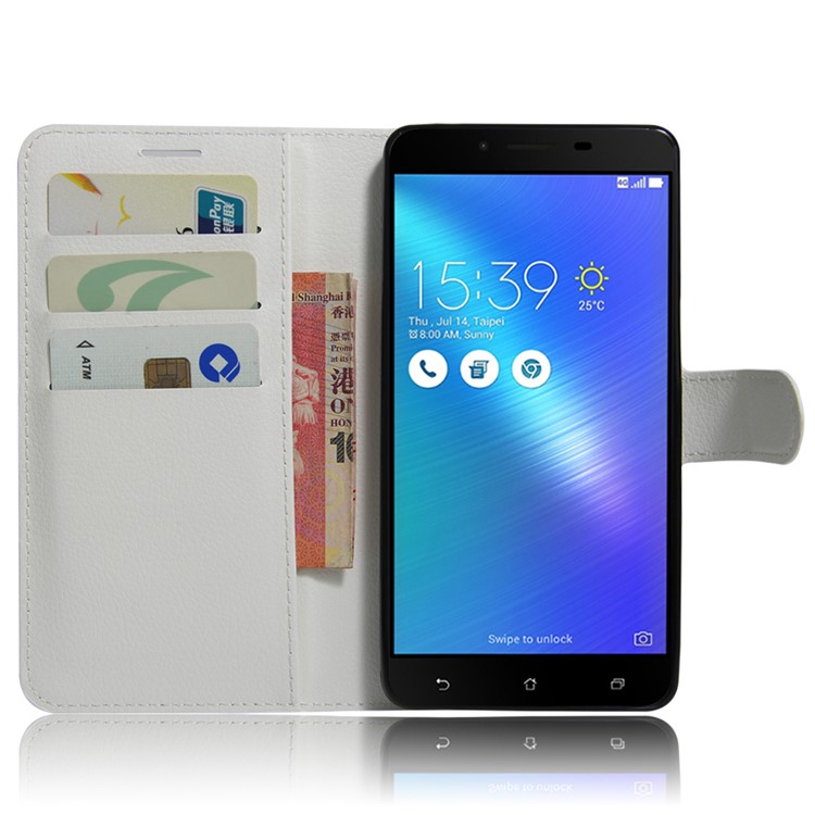 Lychee Grain Leather Wallet Stand Cover for Asus Zenfone 3 Max ZC553KL - White-3