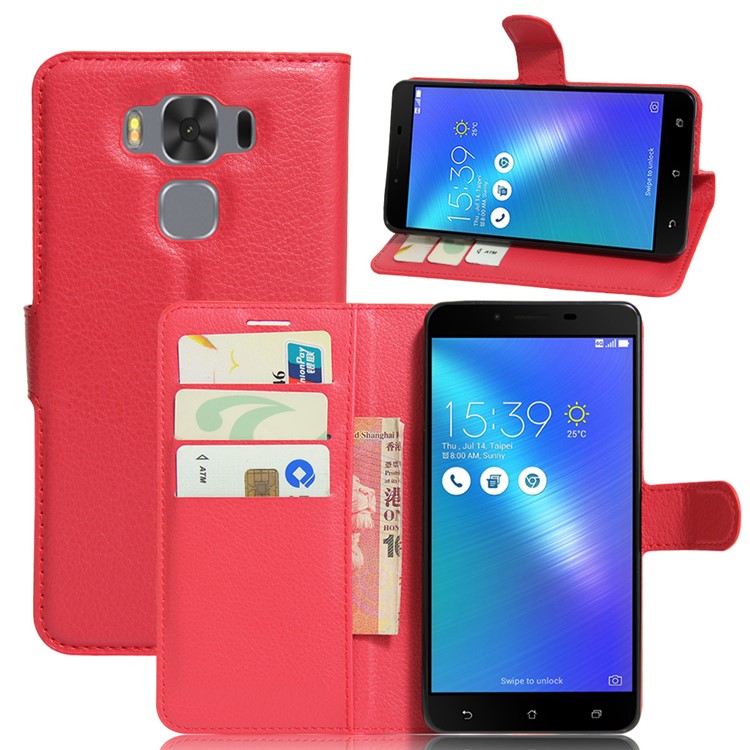 Lychee Grain Wallet Leather Phone Case for Asus Zenfone 3 Max ZC553KL - Red-1