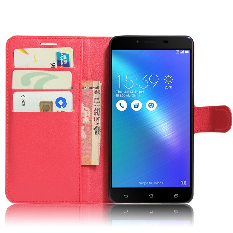 Lychee Grain Wallet Leather Phone Case for Asus Zenfone 3 Max ZC553KL - Red-5