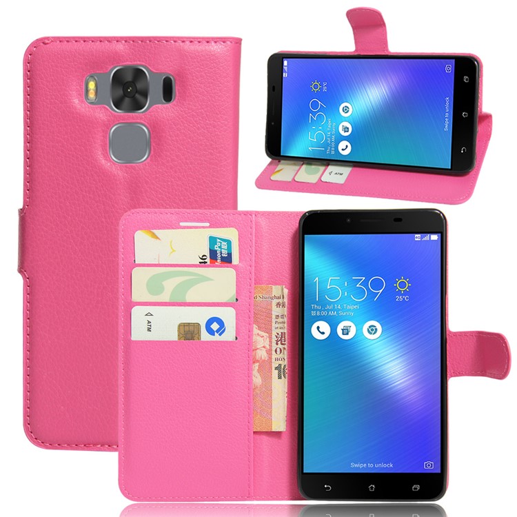 Lychee Grain Leather Cover Card Holder for Asus Zenfone 3 Max ZC553KL - Rose-1
