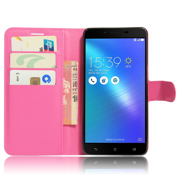 Lychee Grain Leather Cover Card Holder for Asus Zenfone 3 Max ZC553KL - Rose-2