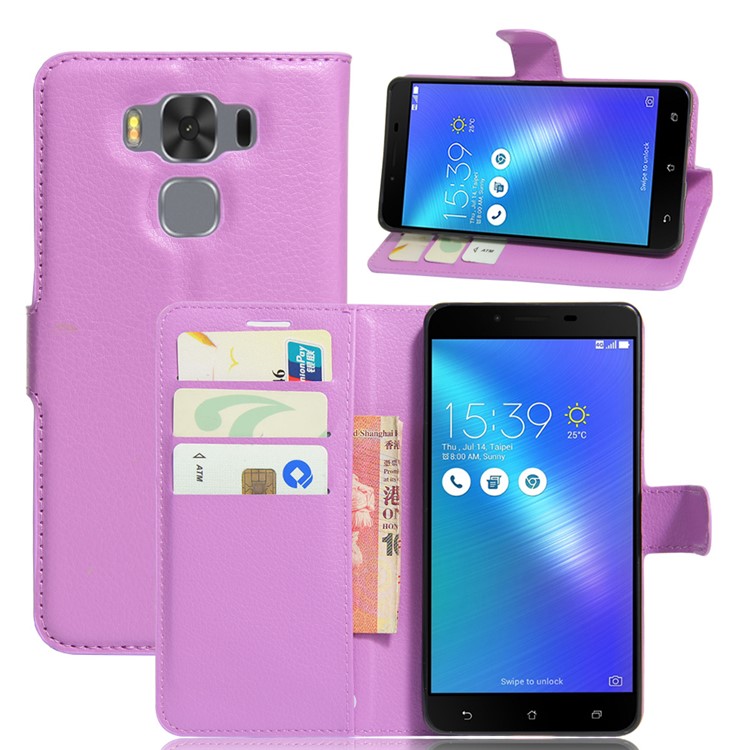 Lychee Grain Leather Wallet Mobile Casing for Asus Zenfone 3 Max ZC553KL - Purple-1