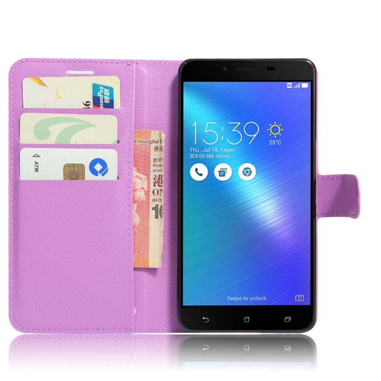 Lychee Grain Leather Wallet Mobile Casing for Asus Zenfone 3 Max ZC553KL - Purple-5