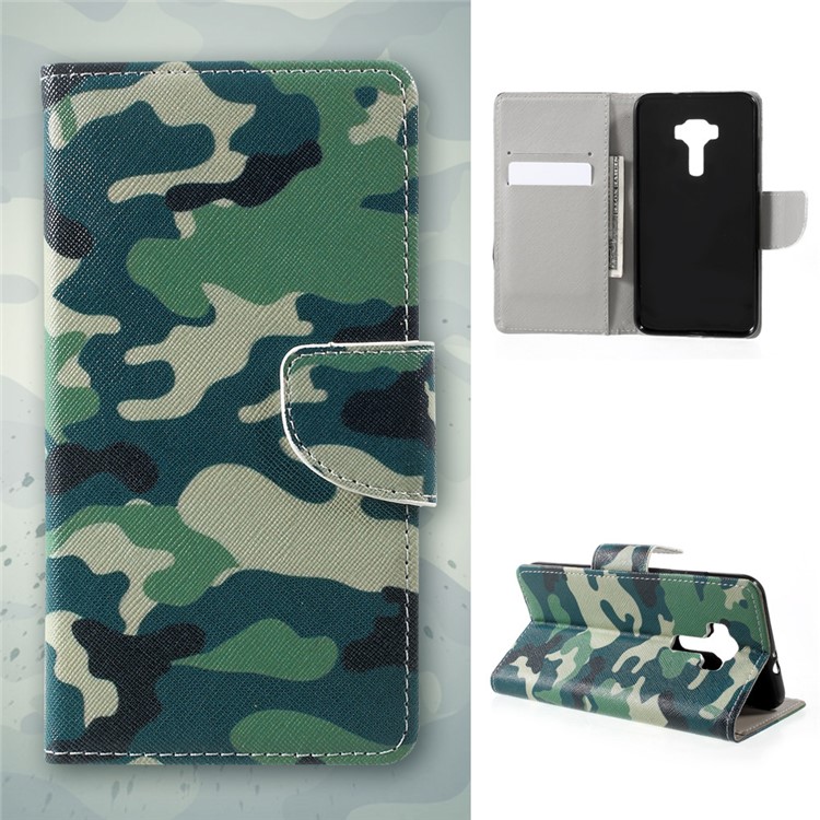 Pattern Printing Leather Wallet Mobile Casing for Asus Zenfone 3 Max ZC553KL - Camouflage Pattern-1