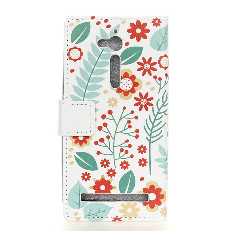 Patterned Leather Stand Phone Case for Asus Zenfone Go ZB500KL - Flowers and Leaves-2