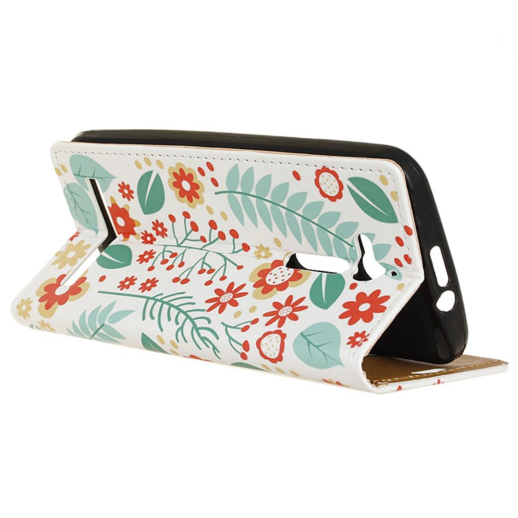 Patterned Leather Stand Phone Case for Asus Zenfone Go ZB500KL - Flowers and Leaves-4