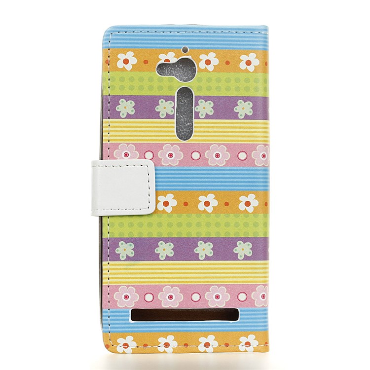 Patterned Leather Stand Flip Shell Cover for Asus Zenfone Go ZB500KL - Colorful Stripes & Flowers-2