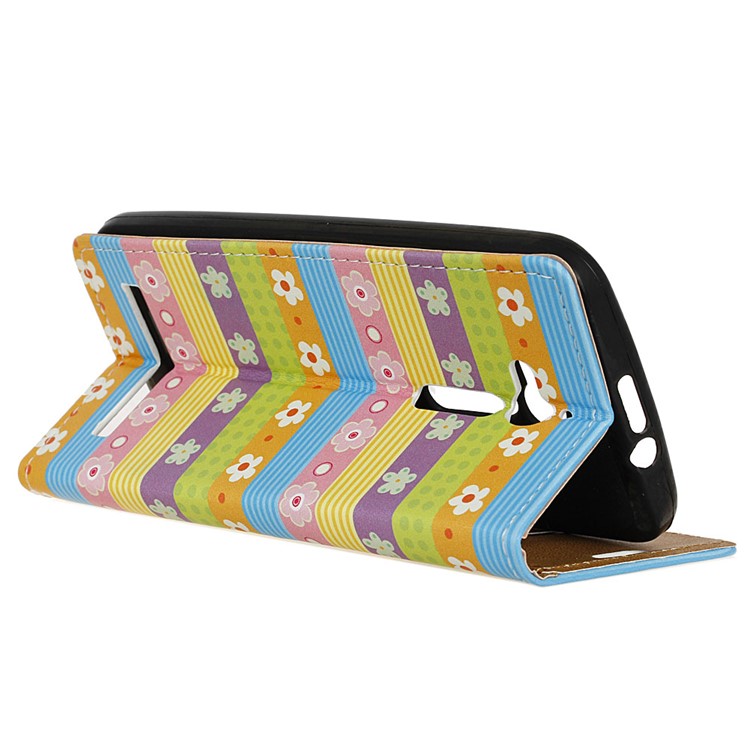 Patterned Leather Stand Flip Shell Cover for Asus Zenfone Go ZB500KL - Colorful Stripes & Flowers-4