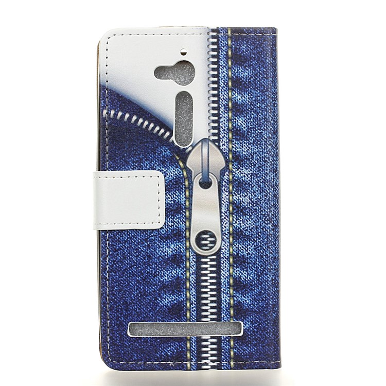 Patterned Leather Magnetic Flap Phone Cover for Asus Zenfone Go ZB500KL - Jeans with Zipper-2