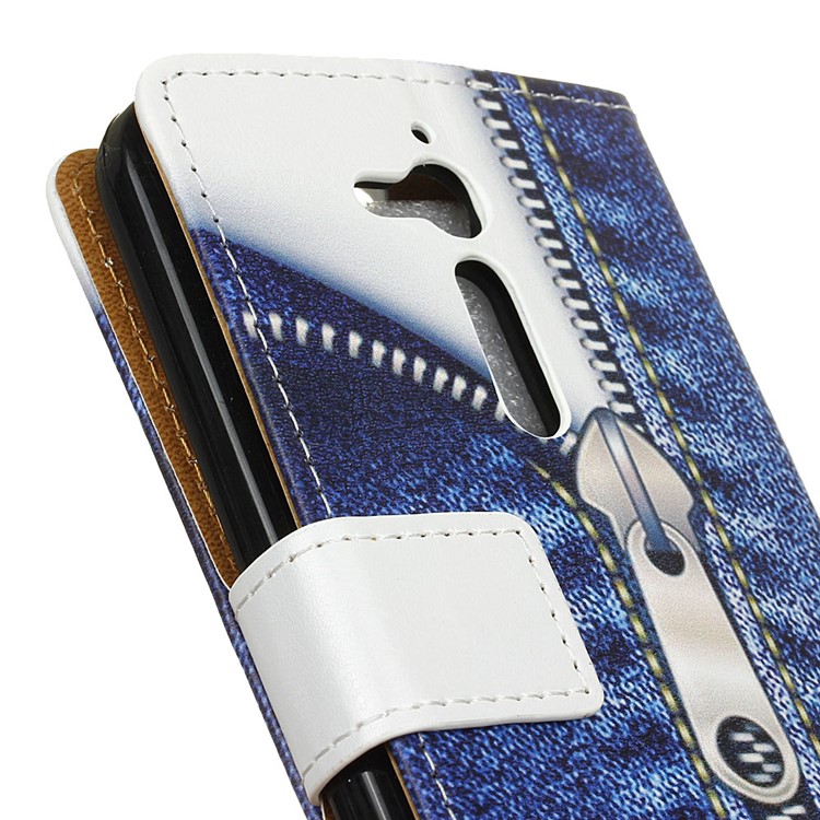 Patterned Leather Magnetic Flap Phone Cover for Asus Zenfone Go ZB500KL - Jeans with Zipper-3