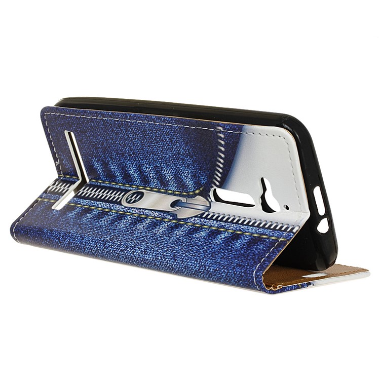 Patterned Leather Magnetic Flap Phone Cover for Asus Zenfone Go ZB500KL - Jeans with Zipper-4