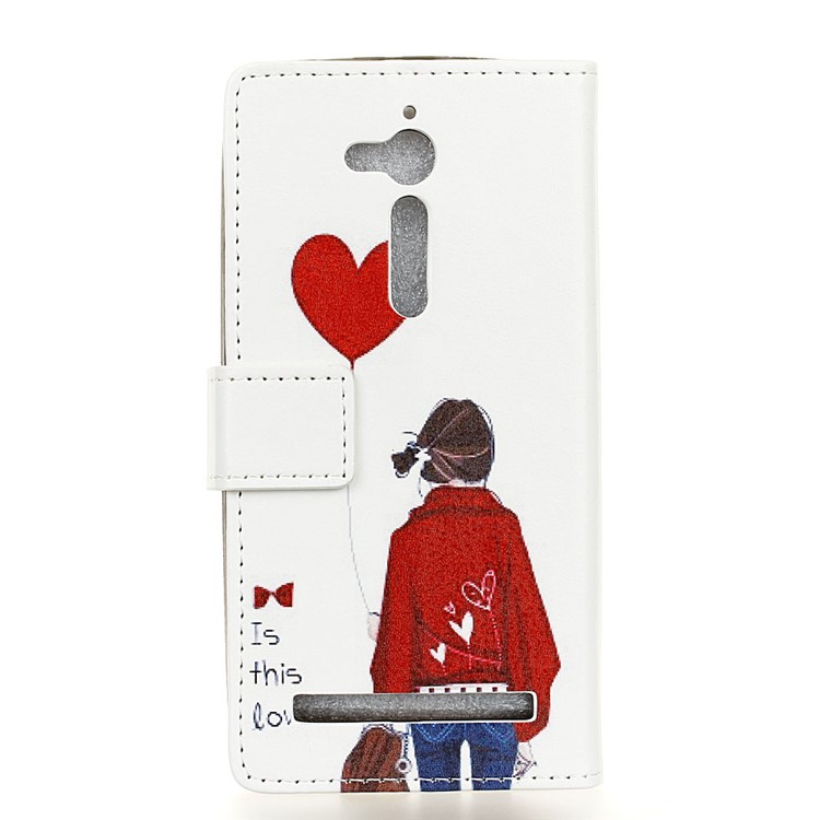 Patterned Leather Card Holder Phone Casing for Asus Zenfone Go ZB500KL - Girl Holding Balloon-2