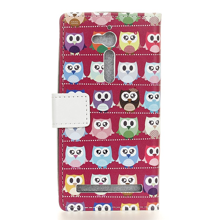 Patterned Leather Wallet Case Protector for Asus Zenfone Go ZB500KL - Mini Owls Purple Background-2
