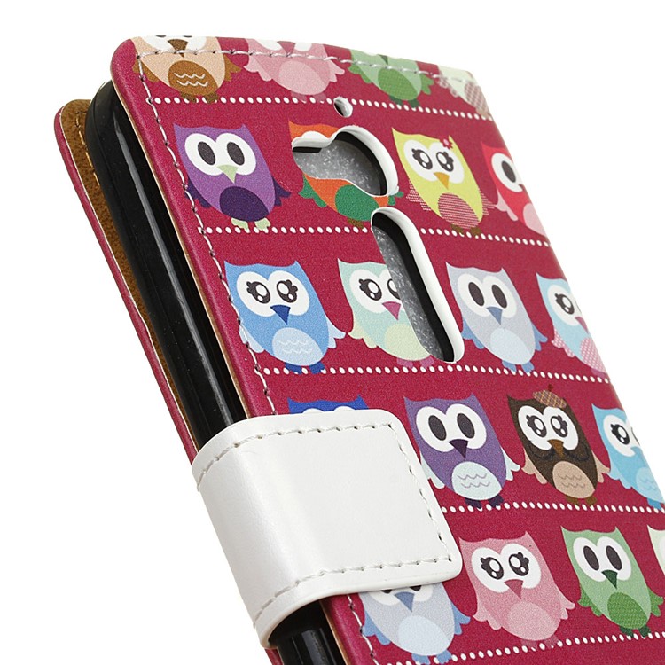 Patterned Leather Wallet Case Protector for Asus Zenfone Go ZB500KL - Mini Owls Purple Background-3