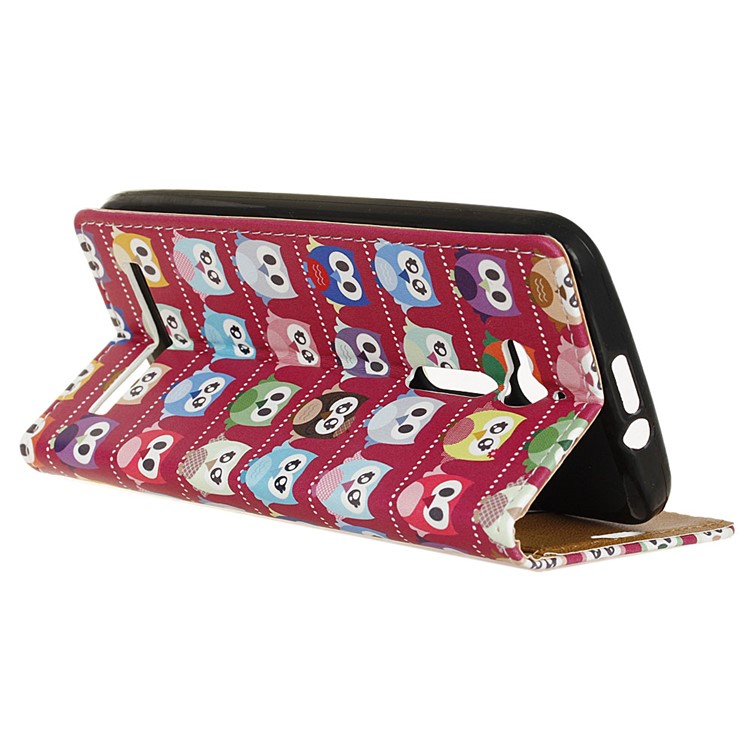 Patterned Leather Wallet Case Protector for Asus Zenfone Go ZB500KL - Mini Owls Purple Background-4