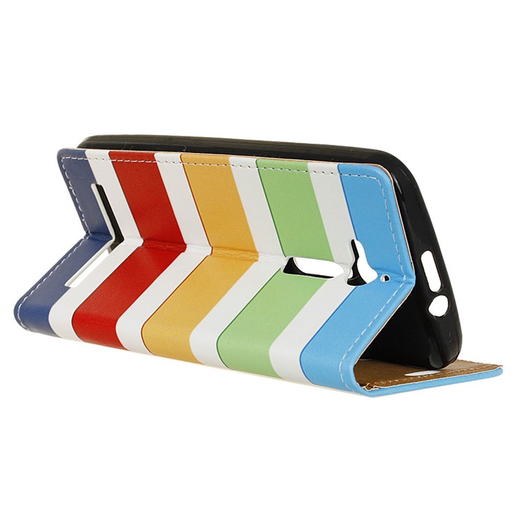 Patterned Leather Wallet Protective Cover for Asus Zenfone Go ZB500KL - Colorized Stripes-4