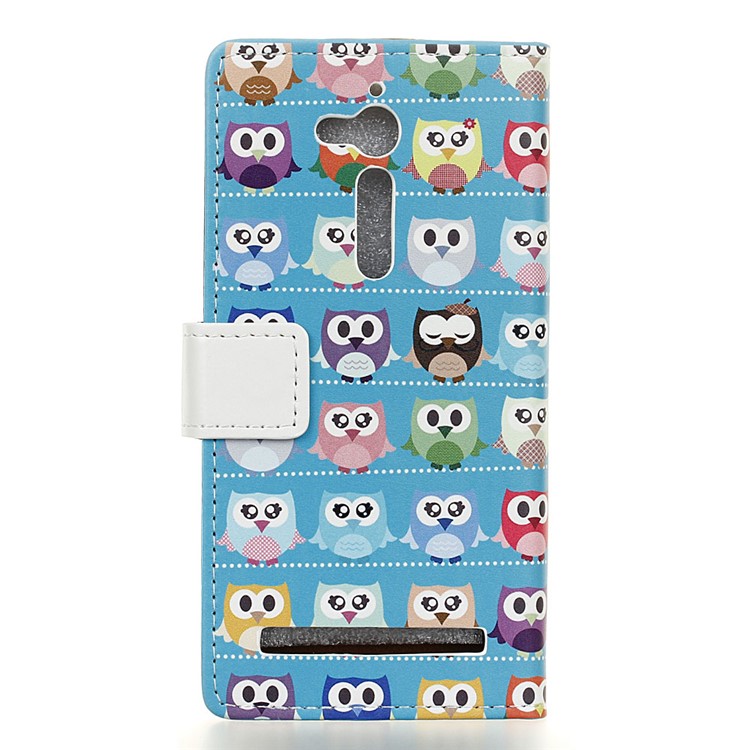 Patterned Leather Wallet Cell Phone Cover for Asus Zenfone Go ZB500KL - Mini Owls Cyan Background-2