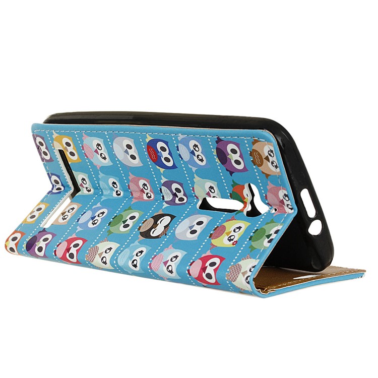 Patterned Leather Wallet Cell Phone Cover for Asus Zenfone Go ZB500KL - Mini Owls Cyan Background-4