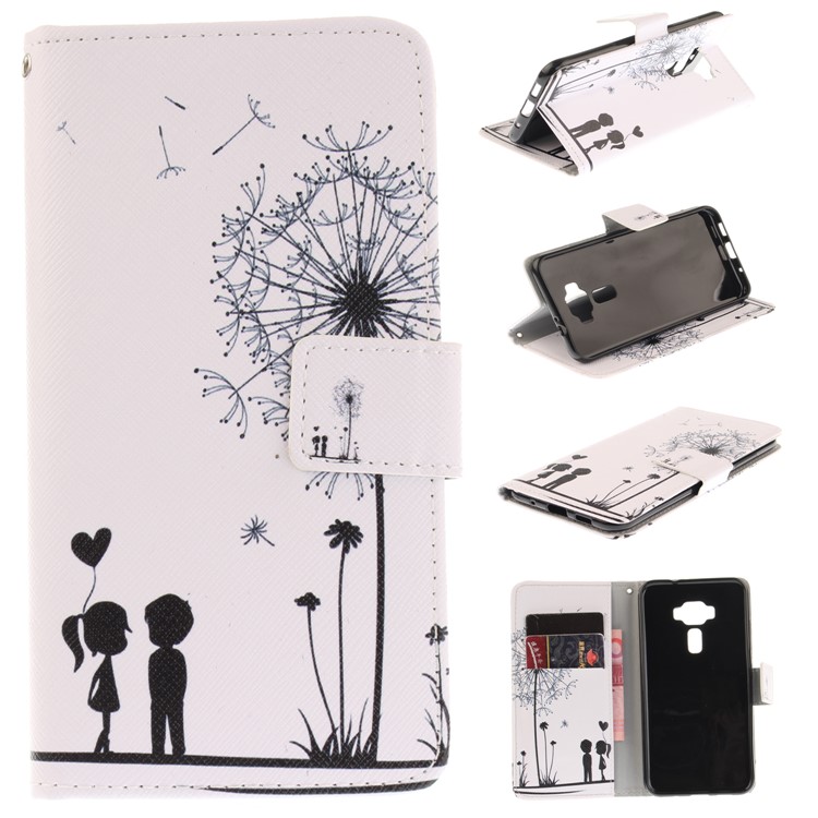 Wallet Leather Patterned Case with Stand for Asus Zenfone 3 ZE520KL - Lovers and Dandelion-1