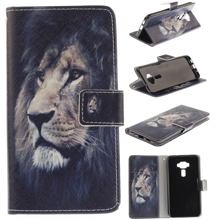 Patterned PU Leather Wallet Cellphone Cover for Asus Zenfone 3 ZE520KL - Lion-1