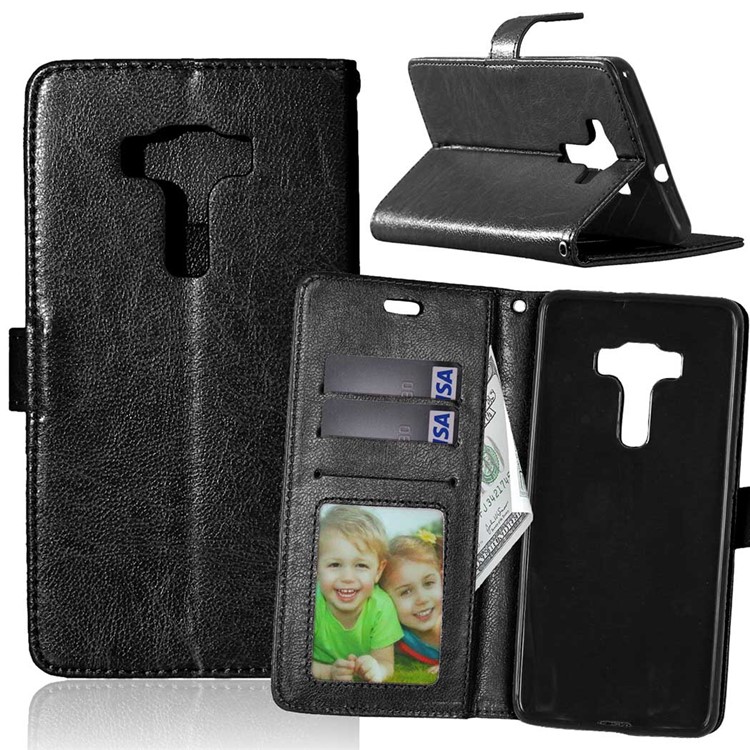 Crazy Horse Leather Wallet Case for Asus Zenfone 3 Deluxe ZS570KL - Black-1