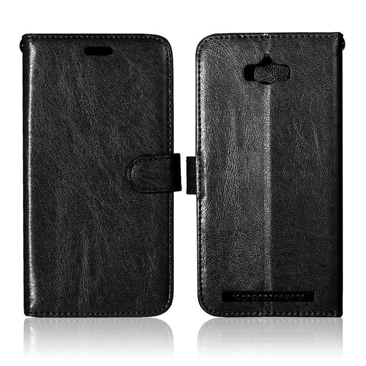 3 Card Slots Crazy Horse Wallet Leather Case Stand for Asus Zenfone Max ZC550KL - Black-2