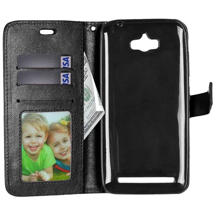 3 Card Slots Crazy Horse Wallet Leather Case Stand for Asus Zenfone Max ZC550KL - Black-6