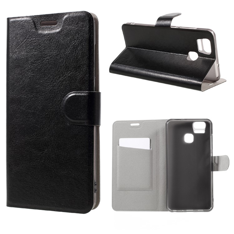 Crazy Horse PU Leather Case Stand for Asus Zenfone 3 Zoom ZE553KL Built-in Steel Sheet - Black-1